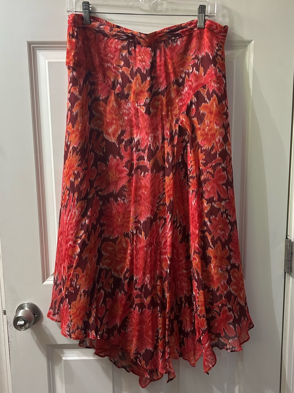 Coldwater Creek Red and Orange Asymmetrical Floral Skirt